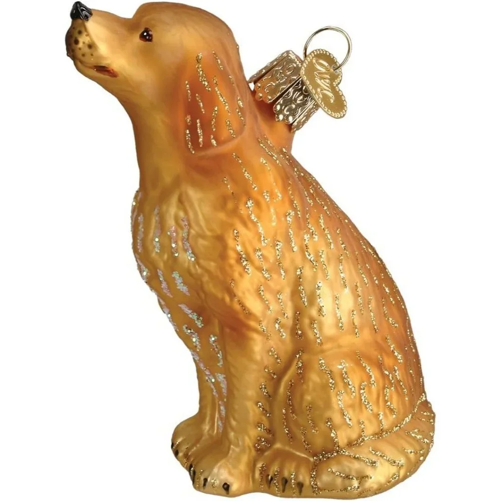 Christmas Sitting Golden Glass Blown Ornament for Christmas Tree